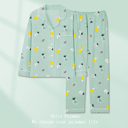 Factory Foreign Trade Pajamas Women's Spring and Autumn High-end Fresh Green Cardigan Long-sleeved Women's Casual Winter Home Clothes suit