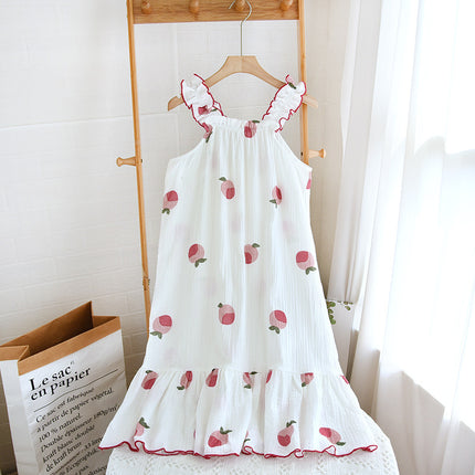 Cotton Gauze Sling Nightgown Women's Summer All Cotton Thin Cute Fresh Pajamas Loose Sweet Crepe Home Clothes