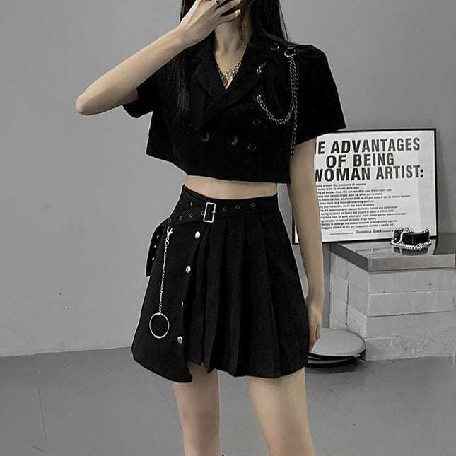 Cool Sa Ya Sister Spice Girl Wearing Sweet and Hot Short Skirt Summer Cold High-end Two-piece Short Small Suit suit