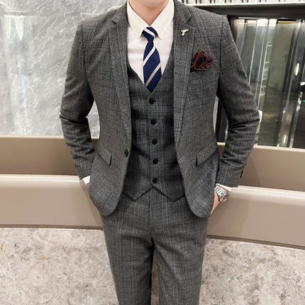 Suit suit full set men's jacket a set of Pu Shuai casual Korean Slim Fit Business wedding bridesmaid groom dress