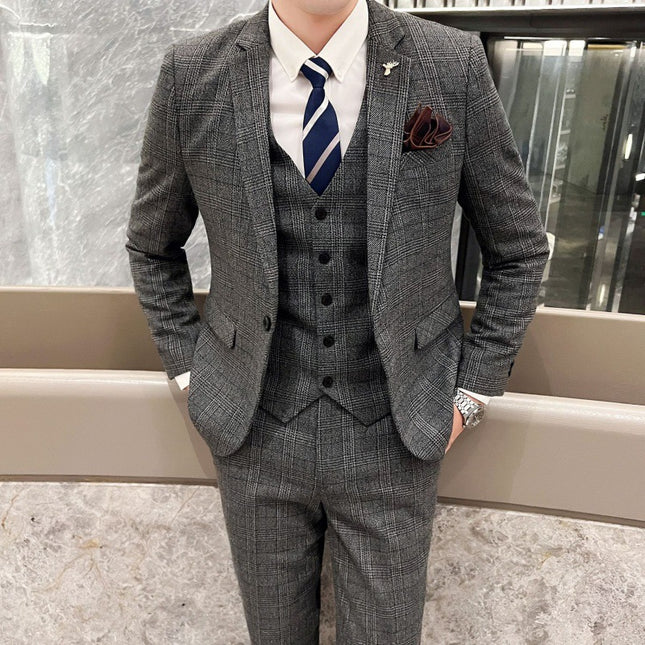 Suit suit full set men's jacket a set of Pu Shuai casual Korean Slim Fit Business wedding bridesmaid groom dress