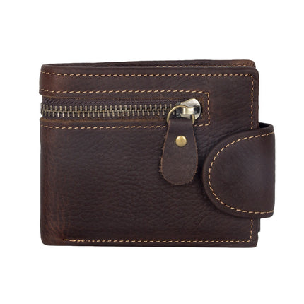 Men's Wallet Cross Short Genuine Leather Men's Tower Buckle Triple Fold Wallet Vintage Top Layer Cowhide Card Holder Multi-Card Holder Wallet
