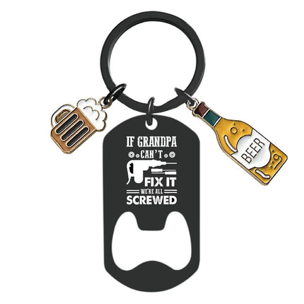 Cross-border Stainless Steel Engraving Metal Keychain Bottle Opener Wine Glass Wine Bottle Birthday Christmas Father's Day Gift