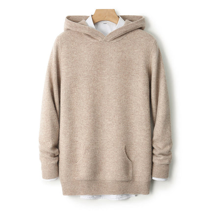 Winter Thickened Pure Wool Sweater Men's Hooded Pullover Sweater Loose Cashmere Sweatshirt Versatile Fashionable Knitted Hoodie