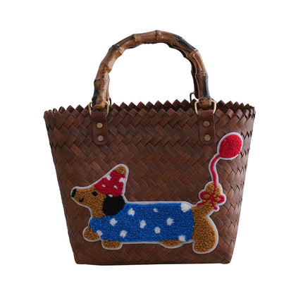 PVC Woven Dog Print Bag / Sac Tressé Motif Chien PVC