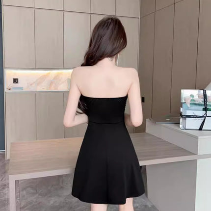 Small Sexy Contrasting Color Strapless Strap Printed Stitching Dress Night Bath Shop Technician Work Clothes