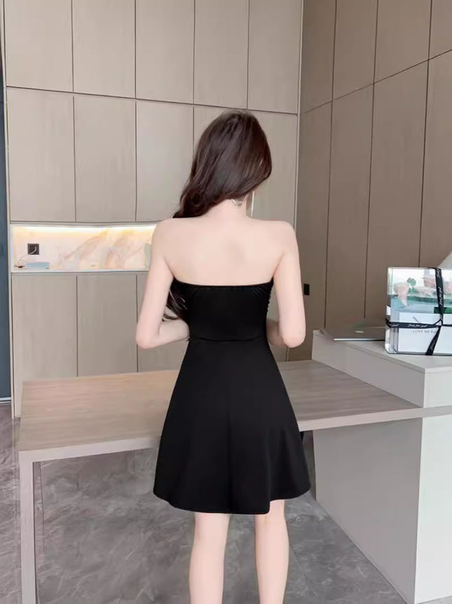 Small Sexy Contrasting Color Strapless Strap Printed Stitching Dress Night Bath Shop Technician Work Clothes