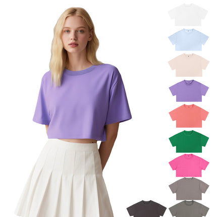 European Size Ins Pure Cotton Sexy Crop Top Loose Women's Short Sleeve T-Shirt with Logo Printed Same Day Shipping Crop Top