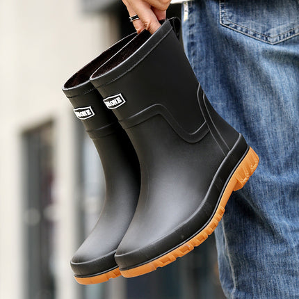 High-end rain boots men's closed rainproof waterproof shoes short mid-tube non-slip rain boots bunted working rubber shoes fleece-lined new