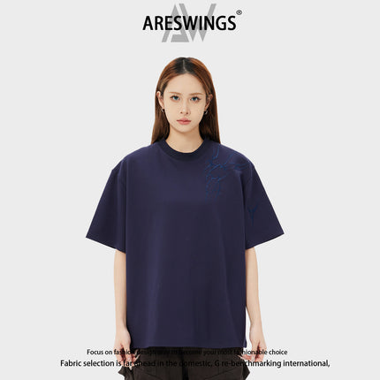 Ares Lightning Embroidery Short-Sleeve T-Shirt for Men, Summer Versatile Casual Clothing, Trendy Half-Sleeve Luxury Brand T-Shirt