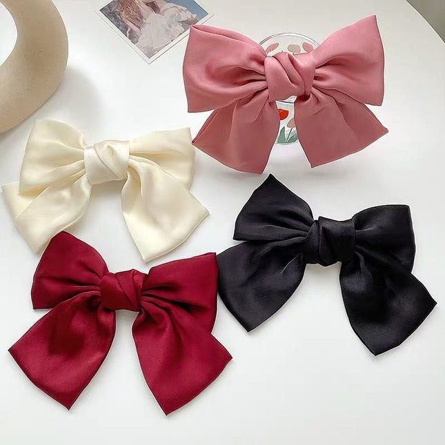 Korean Same Style Red Big Bow Hairpin Female Back Head Top Clip Simple French Retro Popular Kidsren's Hair Accessories