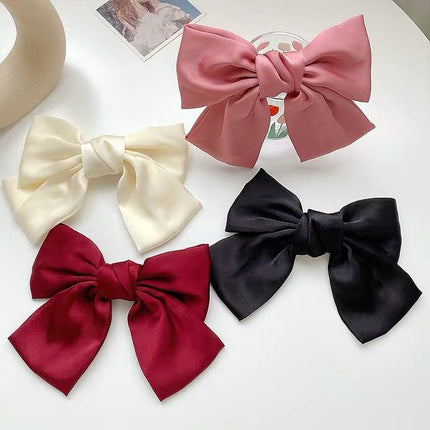 Korean Same Style Red Big Bow Hairpin Female Back Head Top Clip Simple French Retro Popular Kidsren's Hair Accessories