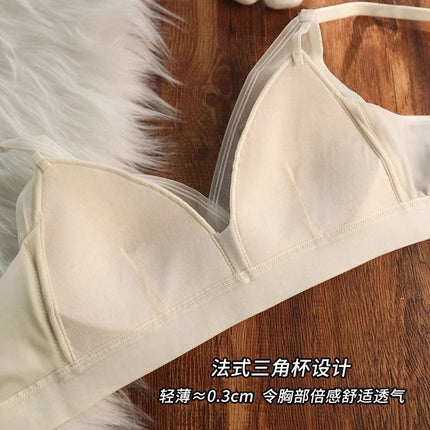 Summer sweet fairy pure desire small chest bra! Thin Gauze Triangle Cup Bra Mulberry Silk Silk Underwear Comfortable Cover