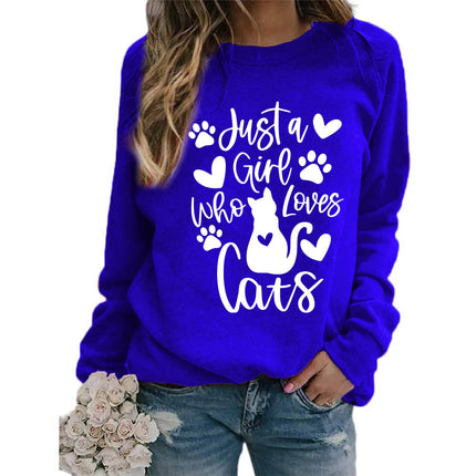 Who loves cats printed crew neck coat European size ladies coat long sleeve cross-border foreign trade supply