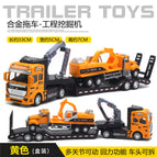 Yellow alloy car engineering trailer with excavator