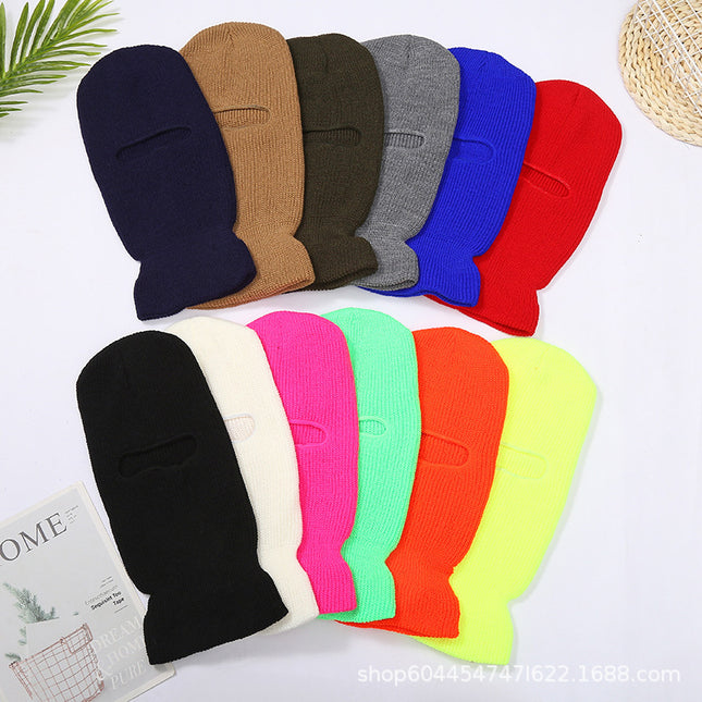 Candy-Colored Knitted Hat with Three-Hole Design, Windproof Face Mask Hat for Outdoor Cycling, Unisex