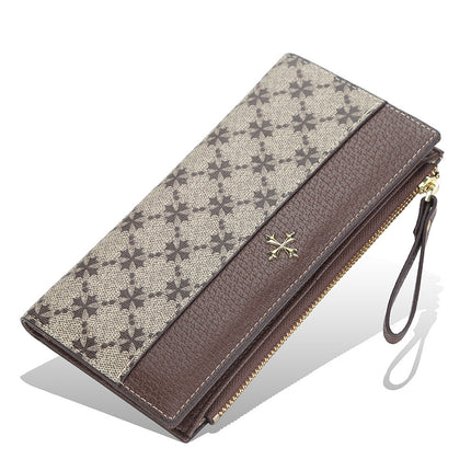 BAELLERRY Women's Long Wallet European and American Vintage Multi-Card Clutch Bag Patchwork Printed Zipper Card Bag for Women