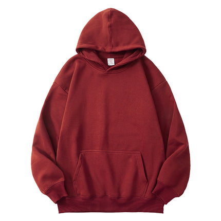 2025 Autumn/Winter 1334 Style Loose Casual 350g Fleece Solid Color Fleece-Lined Thick Pullover Hoodie