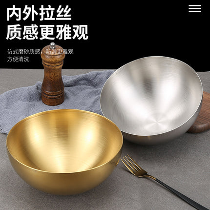 Stainless Steel Salad Bowl Korean Single-Layer Large Noodle Soup Cold Noodles Barbecue Instant Noodle Bowl Snail Noodles Mixed Rice Cooking Brushed