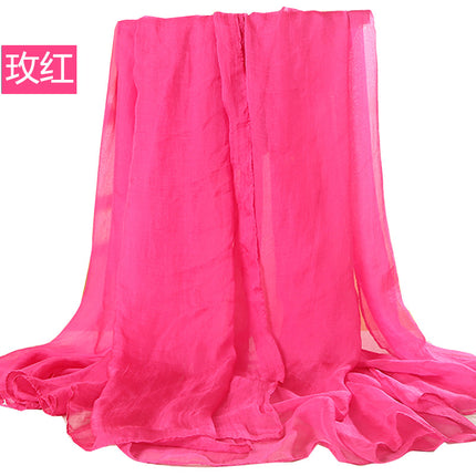 Simulated Silk Scarf Women's Long Oversized Red Gauze Scarf Sun Protection Shawl Beach Towel Catwalk Performance Pure Color Thin Section