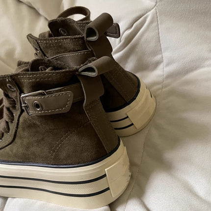 Nubuck Leather High-Top Canvas Shoes for Women 2025 Autumn and Winter Versatile New Products Casual Fashion Thick-Soled Height-Increasing Sneakers