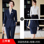 Dark blue suit + short skirt + shirt / S