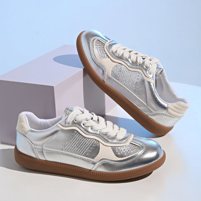 Comfortable Versatile Soft-Soled Silver Training Shoes for Women 2025 New Retro Casual Classic Sneakers