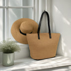 Solid color shoulder strap black / Hat + bag set