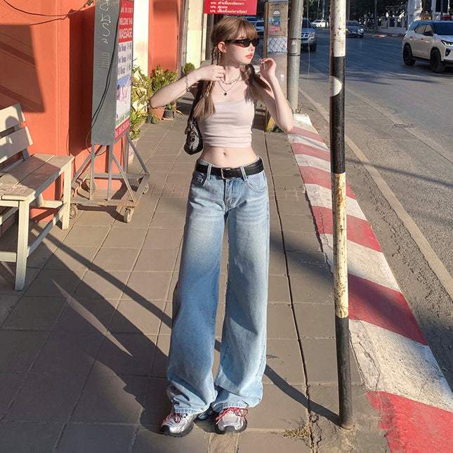 American Style Retro Wide Leg Jeans Women's 2025 Spring and Summer New Low Waist Spice Girl Loose Slimming Straight Pants