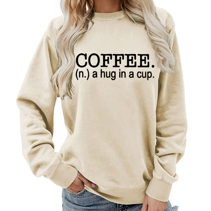 Coffee a hug printed round neck women's top vests foreign trade supply autumn and winter coat casual loose European size