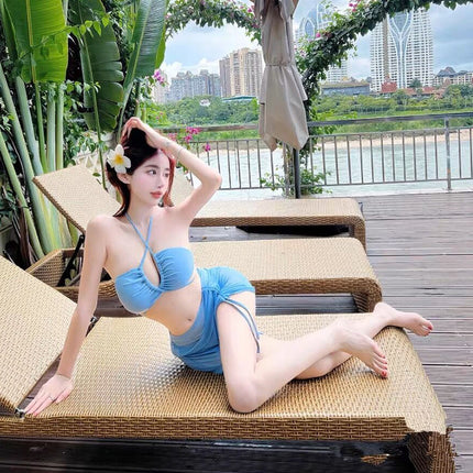 2025 Swimsuit Women's Split Bikini Three-Piece Large Size Swimsuit Hot Spring Korean Cut Out Beach Sexy Swimsuit