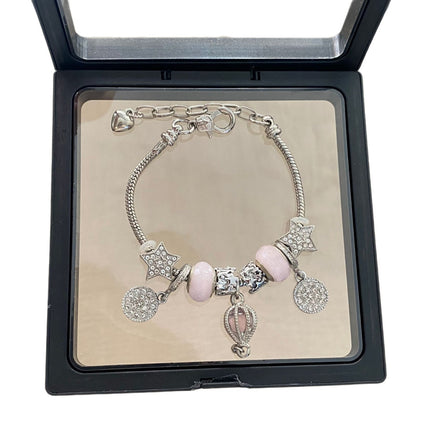 Korean Style Mori Pink Glass Bead Bracelet for Women, Niche Light Luxury Retro Hot Air Balloon Pendant DIY Bracelet