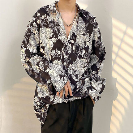 Fairy shirt men's Spring and Autumn fun printed shirt men's long sleeve Hong Kong style loose fashion casual Japanese coat