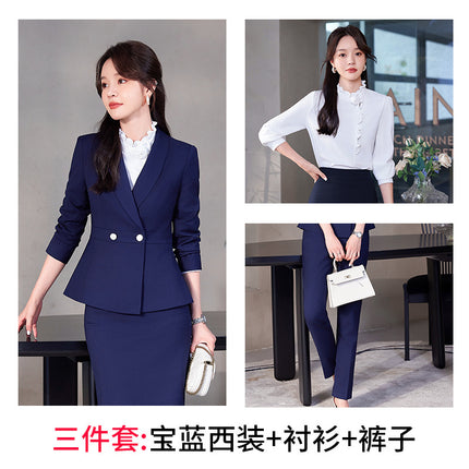 navy blue Professional suit Women's Fashion Elegant Suit Shirt Three-piece Hotel Manager Work Clothes Front Desk Uniform