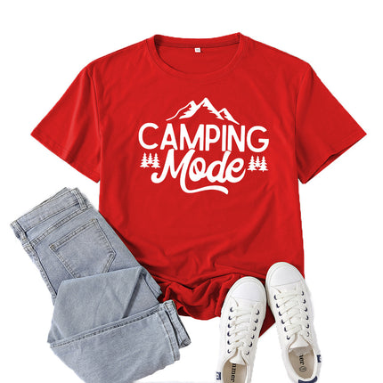 Amazon Supply Camping Mode Printed Short-Sleeved Women's Casual Summer Casual Loose Round Neck European Size