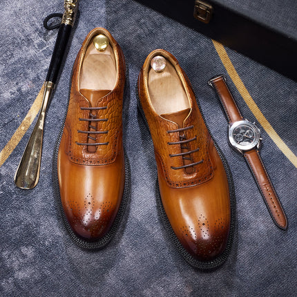 Elegant Men's Business Dress Shoes High Quality Natural Full Cow Leather Men Social Modern Office Pointed Toe Oxford Shoes
