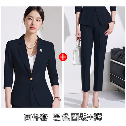 Business attire women's pants suit 2025 spring and summer workplace formal attire interview tooling seven-sleeve suit jacket ol overalls