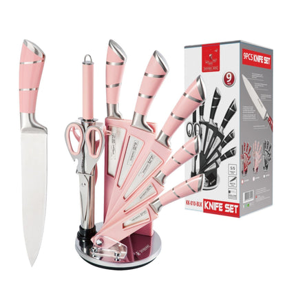 Spot Stainless Steel Horseshoe Hollow Handle Knife Set Eight-Piece Acrylic Plastic Rotating Seat Kitchen Knife Kitchen Knife