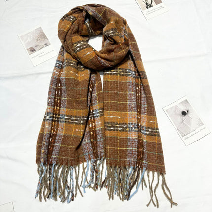 Starry Sky Scarf for Women, New Color-Blocking Autumn and Winter Warm Neck Warmer, Retro Japanese Plaid Versatile Korean-Style Shawl