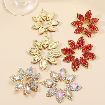 Temperament style European and American exaggerated flowers rhinestone big earrings wholesale stage banquet accessories earrings high sense of luxury
