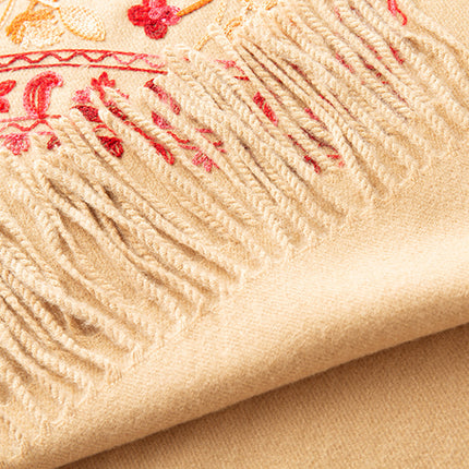 Autumn and Winter New Women's Embroidered Imitation Cashmere Scarf Ethnic Style Versatile Middle-Aged Mother Embroidered Thickeneded Warm Large Shawl