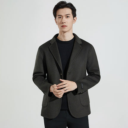 2025 Autumn and Winter Thickened Double-Sided Wool Suit Jacket for Men, Fashionable Single-Breasted Casual Cashmere Jacket, Small Suit