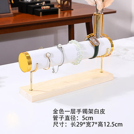 Jewelry Display Stand Golden Solid Wood Three-Layer Watch Bracelet Bracelet Rack Counter Jewelry Props Storage