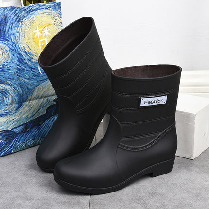 New fashion rain boots Women's Mid-calf warm rain boots non-slip water shoes work rubber shoes adult cotton-padded water boots overshoes