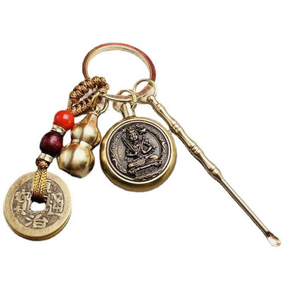 Pure Brass Twelve Zodiac Signs to Turn Patron Saint Key Pendant Ear Scoop Eight Zodiac Buddha Gourd Pendant Wholesale