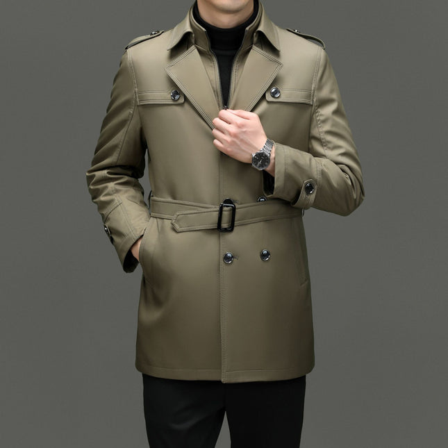 Men's Winter Autumn Warm Windbreaker Removable Liner Solid Color Light Business Casual One Clothes Two Wear Lapel Jacket Coat