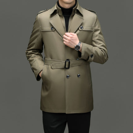Men's Winter Autumn Warm Windbreaker Removable Liner Solid Color Light Business Casual One Clothes Two Wear Lapel Jacket Coat