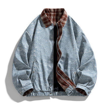 Men's Jacket Spring and Autumn Large Size Loose American Style Trendy Jacket Lapel Motorcycle Casual Retro Versatile Leather Jacket Top