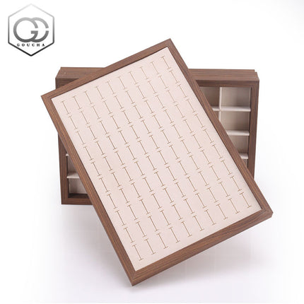 Black walnut wood grain jewelry plate ring necklace bracelet display box white flannel jewelry storage rack