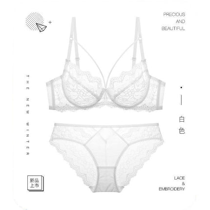 Sexy Pure Desire Underwear Bra See-Through Underwear Set Women's Sexy Lace Ultra-Thin Transparent Bra White Cross-Border